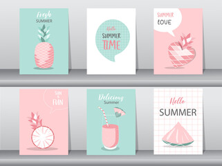 Collection set of stories design templates on summer backgrounds,pattern,poster,greeting,cards,fruits,beach,Vector illustration EPS10.