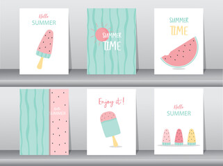 Collection set of stories design templates on summer backgrounds,pattern,poster,greeting,cards,fruits,beach,Vector illustration EPS10.