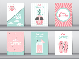 Collection set of stories design templates on summer backgrounds,pattern,poster,greeting,cards,fruits,beach,Vector illustration EPS10.