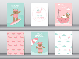 Set of cute animal for summer card on pattern design,poster,template,greeting,cards,Vector illustrations.