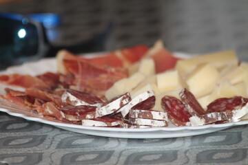 typical spanish food fuet chorizo and cheese