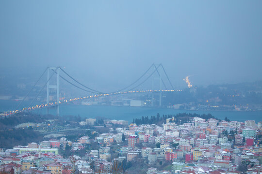 The most beautiful view of Istanbul in winter months 15 July Martyrs Bridge (Bosphorus Bridge) And the Marmara Sea