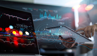 Stock market and investment concept, Investor analysis graph stock market trading on digital...