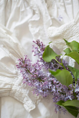 lilacs on a white nightgown