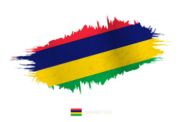 Painted brushstroke flag of Mauritius with waving effect.