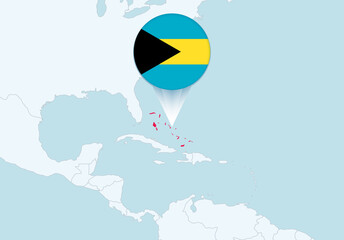America with selected The Bahamas map and The Bahamas flag icon.