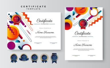 Set of realistic element abstract colorful certificate design template