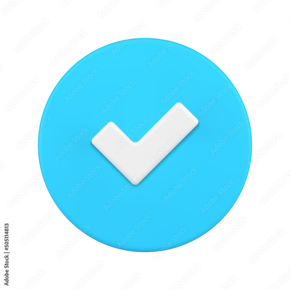 Poster circled check mark button blue control to do reminder positive choice realistic 3d icon vector