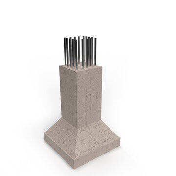 3d RCC columns rendering, concrete columns under construction. column shuttering. rod in columns.
