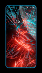 3D rendered realistic looking smartphone on black background.
