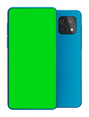 3D rendered realistic looking smartphone on white background with greenscreen.