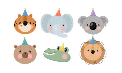 Cute Animals in holiday hats. Vector illustration in cartoon style. For card, posters, banners, books and print for clothes, t shirt, icons.	