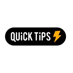 Quic tips vector icon label, advice template post with thunder lightning icon sticker for social media, fun fact label vector