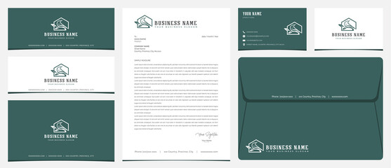 Bird house logo with stationery, business card and social media banner designs