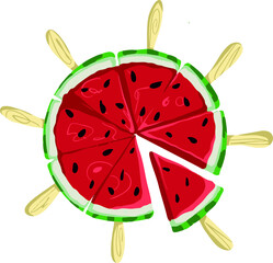 Summer illustration in vector with watermelon slices on a stick