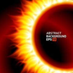 Illuminated solar eclipse burning rays with dark sphere shape and place for text realistic poster template vector illustration. Natural flame blaze sunlight heat galaxy atmosphere bright space placard