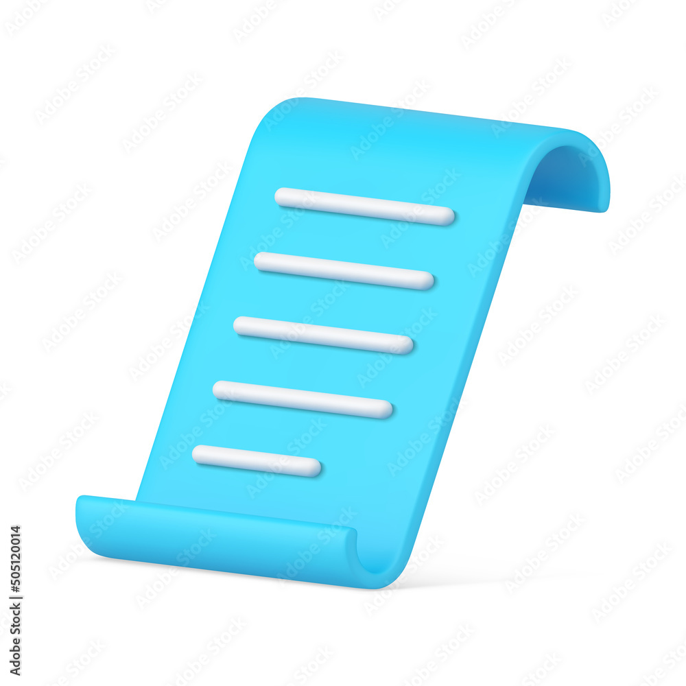 Poster blue glossy document paper curved list legal form diagonal placed blank 3d icon realistic vector