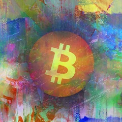 Fotobehang 3D rendering cryptocurrency gala coin on colorful background, cryptocurrency concept 3D illustration © reznik_val