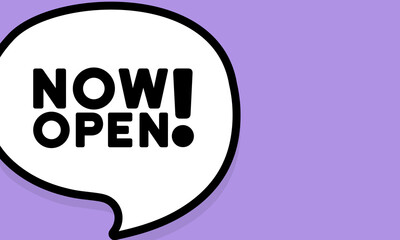 Speech bubble with Now open text. Boom retro comic style. Pop art style. Vector line icon for Business and Advertising
