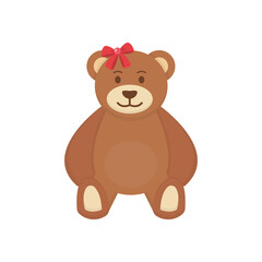 Vector illustration of a girl teddy bear with a red bow isolated on a white background.