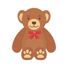 Vector illustration of a boy teddy bear with a red bow isolated on a white background.