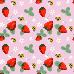 Strawberry Seamless Pattern, Summer Repeat Pattern, Fabric Design