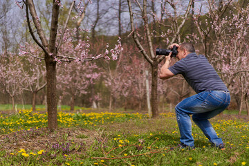 Nature photographer shooting in a garden
