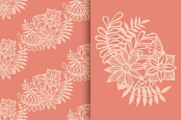 Abstract flower bouquet with seamless pattern. Floral background set