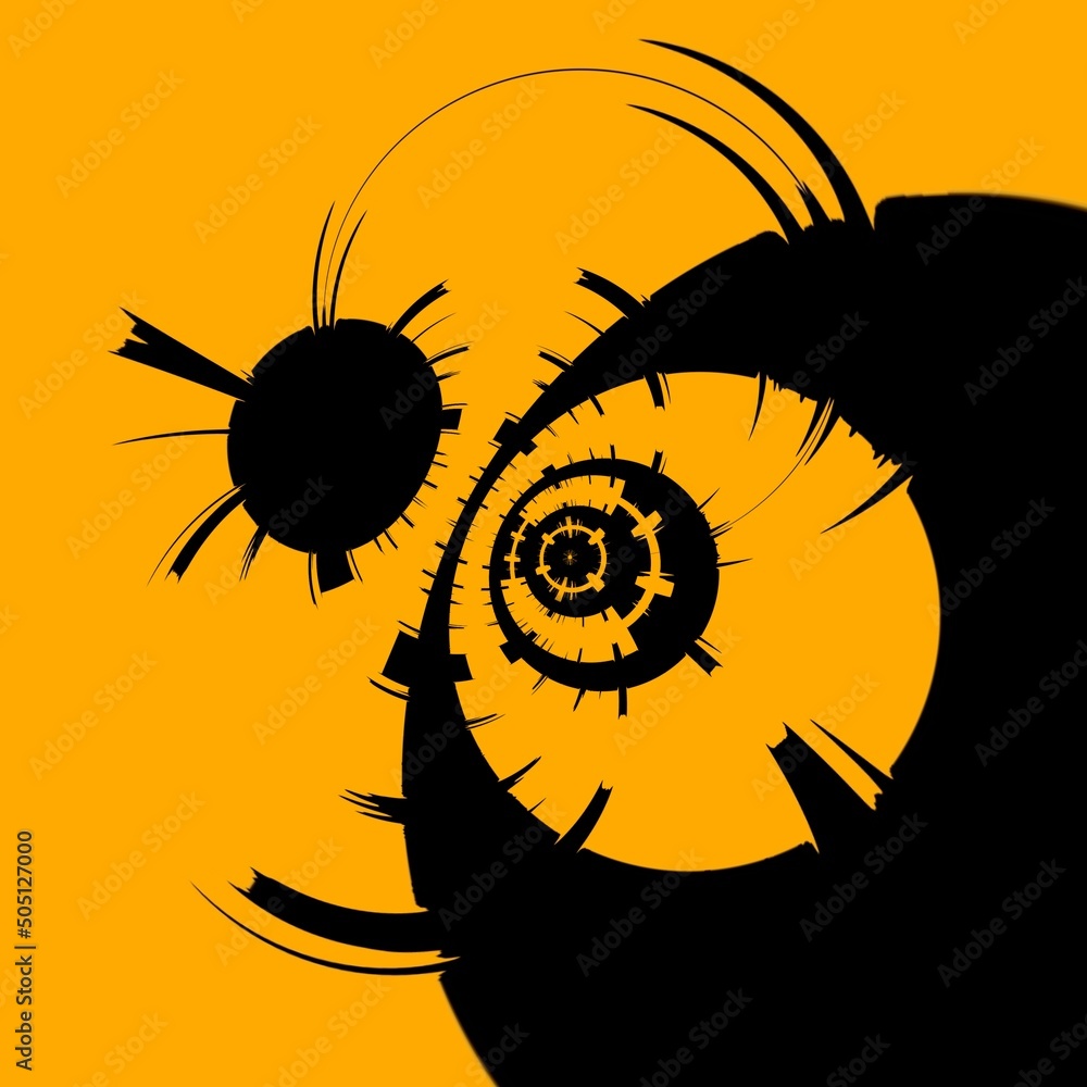 Aufkleber vivid yellow gold patterns on black background generating many intricate shapes and designs in a squ