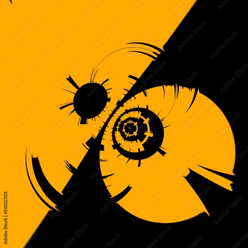 Aufkleber vivid yellow gold patterns on black background generating many intricate shapes and designs in a squ