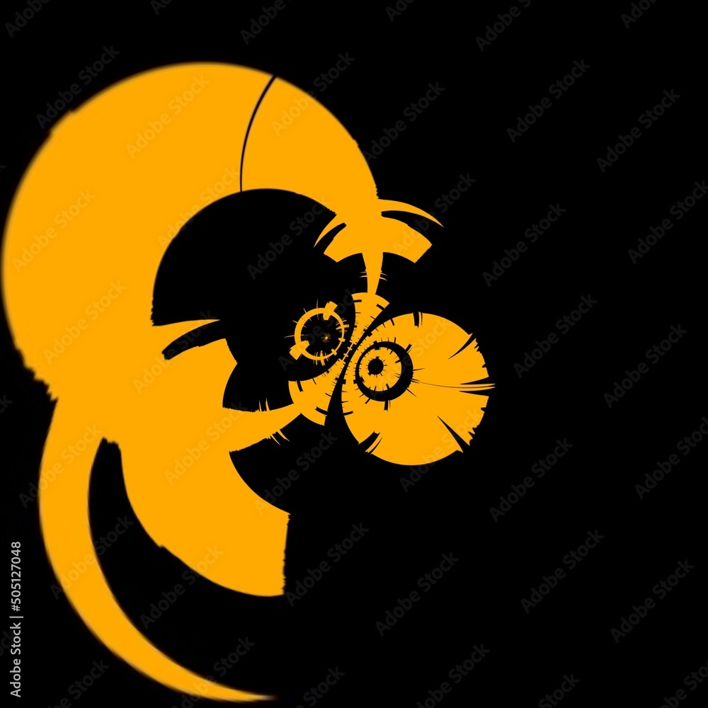 Aufkleber vivid yellow gold patterns on black background generating many intricate shapes and designs in a squ
