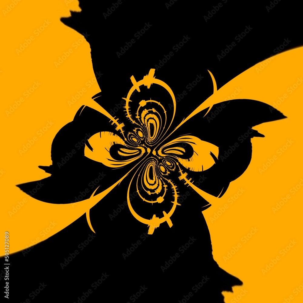 Aufkleber vivid yellow gold patterns on black background generating many intricate shapes and designs in a squ