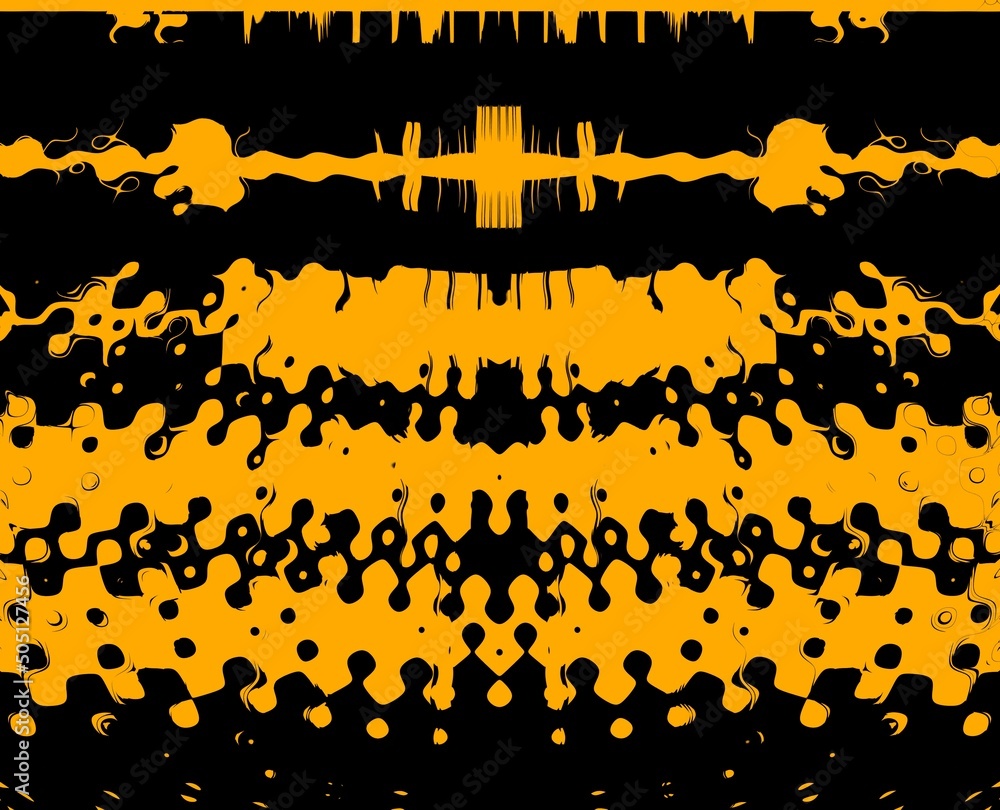 Aufkleber vivid yellow gold patterns on black background generating many intricate shapes and designs in a squ