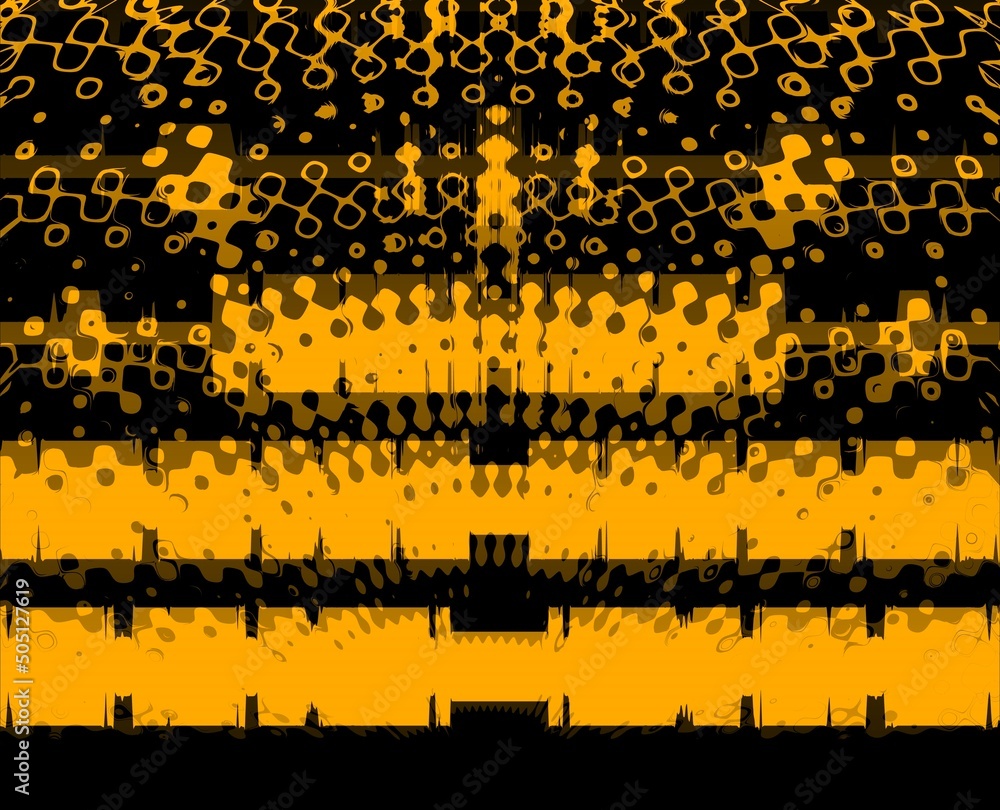 Aufkleber vivid yellow gold patterns on black background generating many intricate shapes and designs in a squ