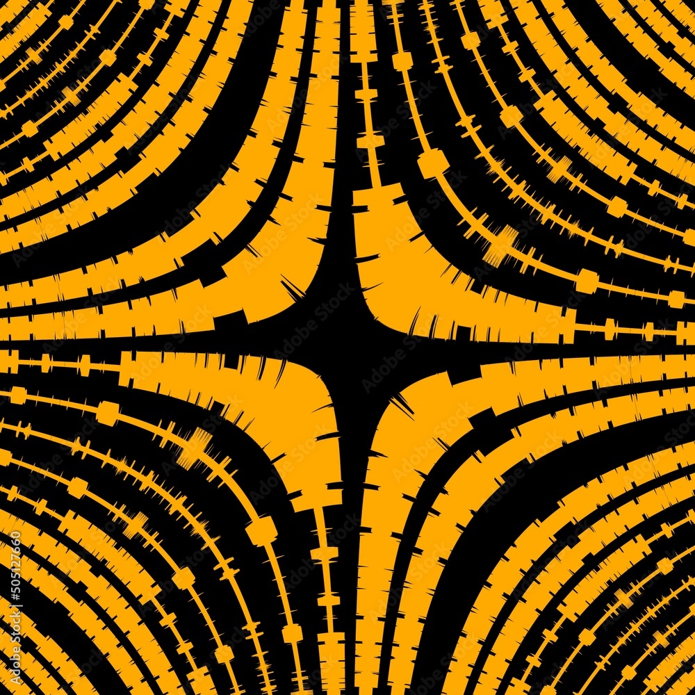 Aufkleber vivid yellow gold patterns on black background generating many intricate shapes and designs in a squ