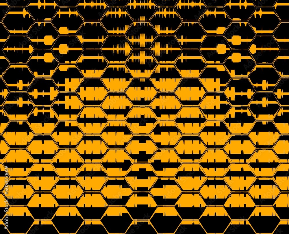 Aufkleber vivid yellow gold patterns on black background generating many intricate shapes and designs in a squ