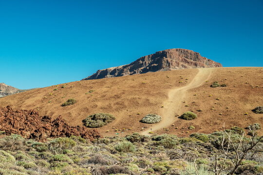 Unique landscape of Teide National Park and view of Teide Volcano peak. Tenerife Island.