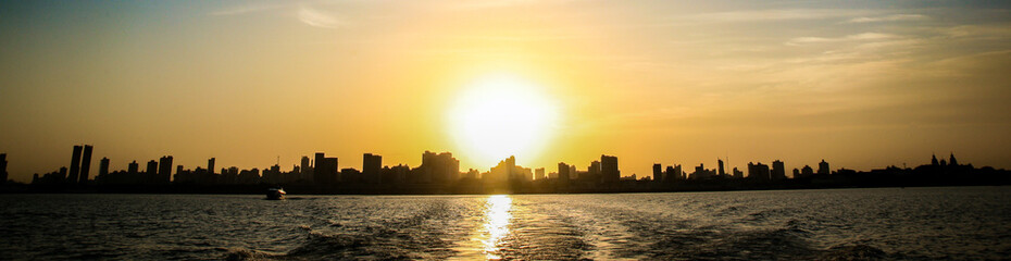 Web banner of riverside sunset view of the skyline of Belém do Pará, Amazon region, Brazil.