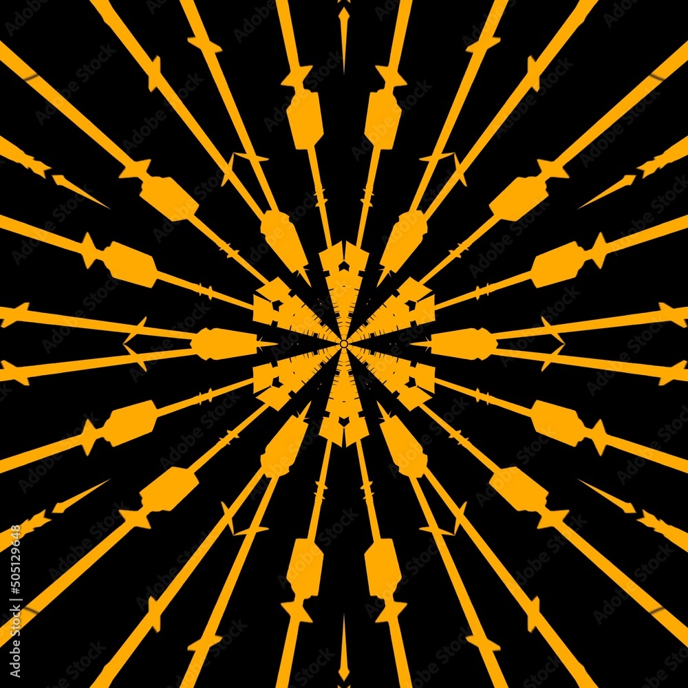 Aufkleber bright yellow gold patterns on black background generating many intricate shapes and designs in a sq