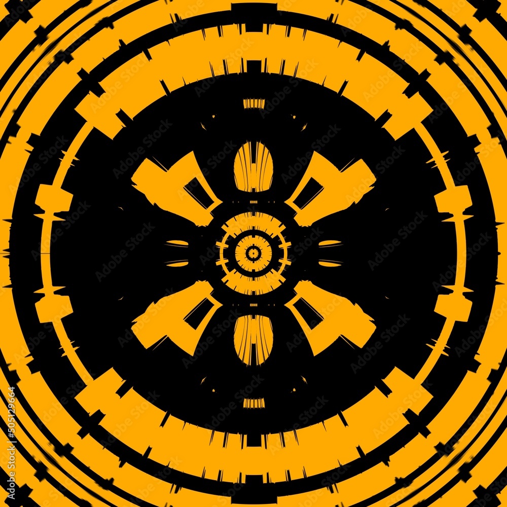 Aufkleber bright yellow gold patterns on black background generating many intricate shapes and designs in a sq