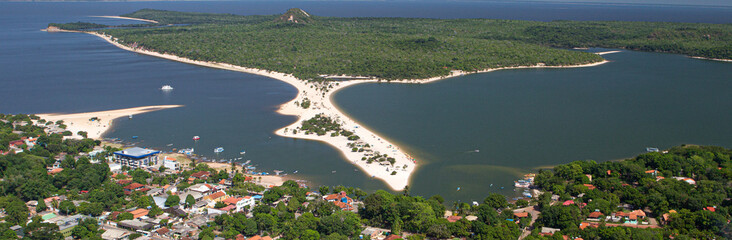 Aerial view of Alter do Chao, seasonal beach that rises after disappearing during rainy season in...
