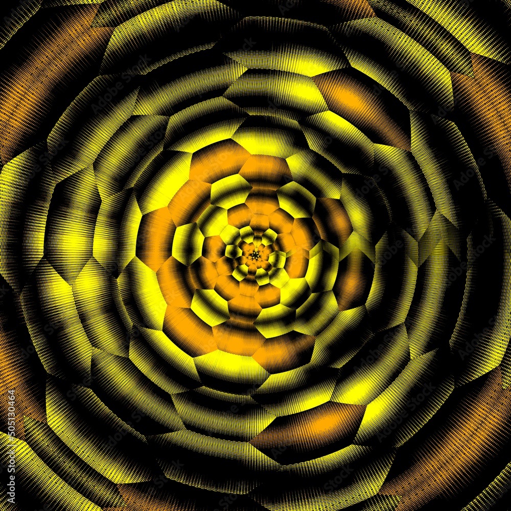 Aufkleber bright yellow gold patterns on black background generating many intricate shapes and designs in a sq