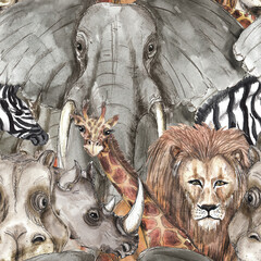 Safari African animals watercolor seamless pattern
