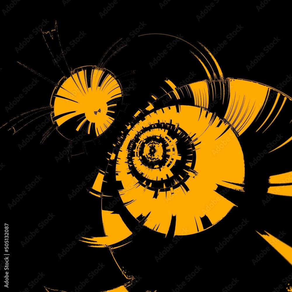 Aufkleber bright yellow gold patterns on black background generating many intricate shapes and designs in a sq