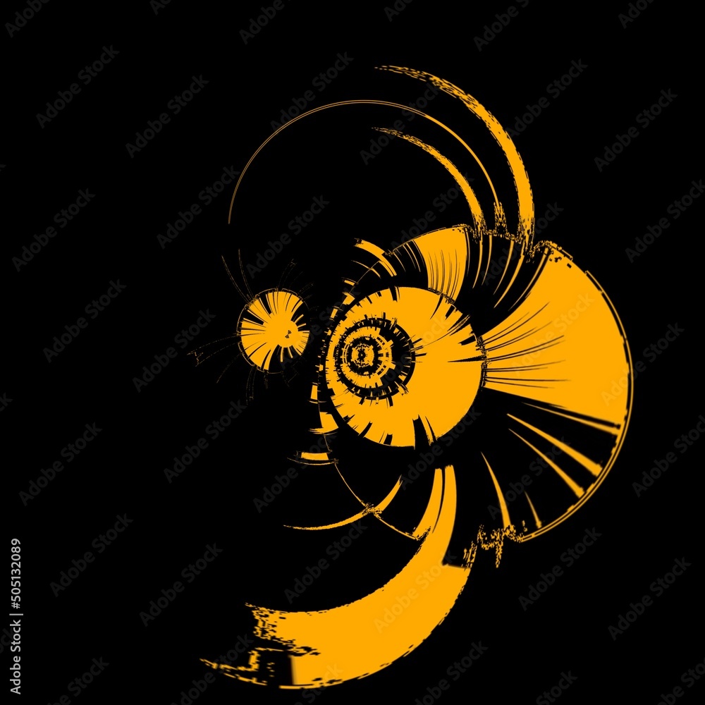 Aufkleber bright yellow gold patterns on black background generating many intricate shapes and designs in a sq
