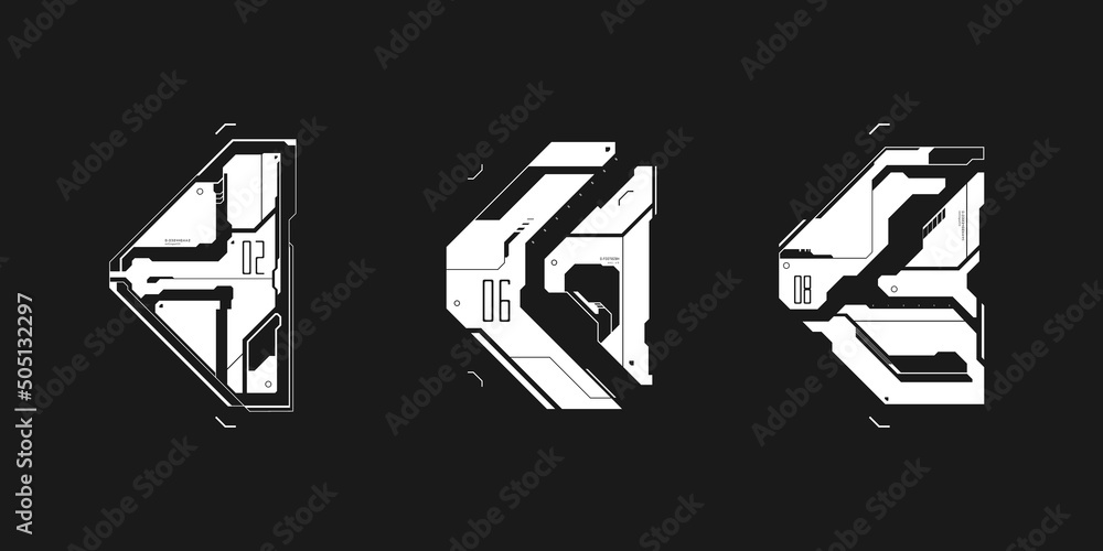 Poster cyberpunk futuristic arrows set. cyber futuristic design elements set. cyber arrows, pointers, direc