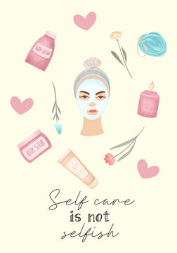 Self care items card or poster template, healthy body concept illustration