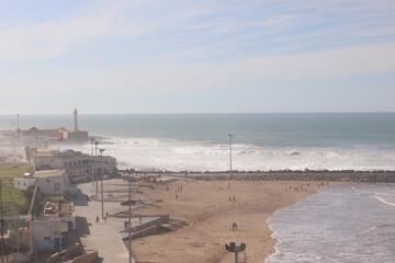 Sunny view of the coastal lighthouse in Rabat, Morocco