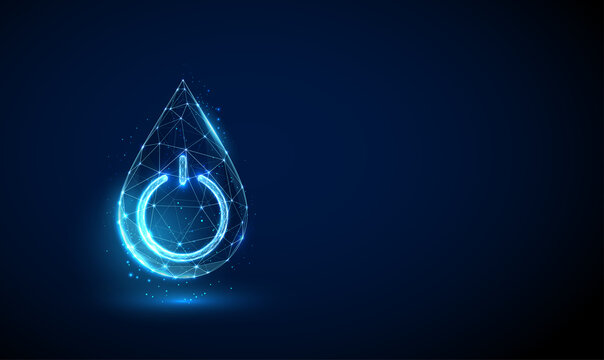 Abstract blue drop of water with power button
