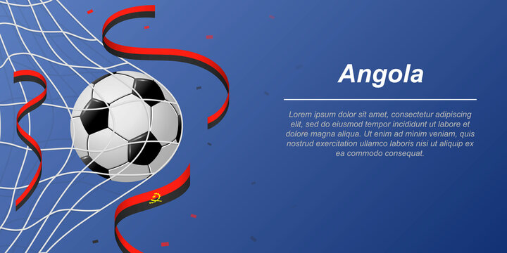 Soccer background with flying ribbons in colors of the flag of Angola